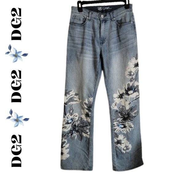 DG2 by Diane Gilman Denim - DG2 Diane Gilman Straight Leg Bootcut Jeans Floral Embroidery SZ 4
